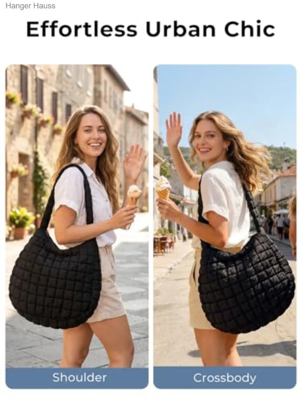 Quilted Puffer Tote Bag Crossbody Nylon Hobo Shoulder Bag Large